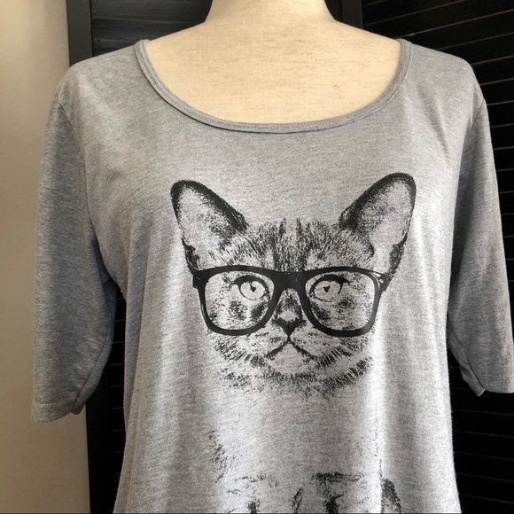 Hipster Kitten Elbow-length Tunic Tee - Picture 2 of 5